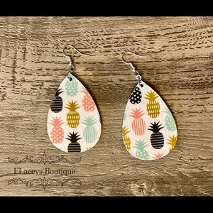 Decoupaged stain wooden teardrop dangle earrings